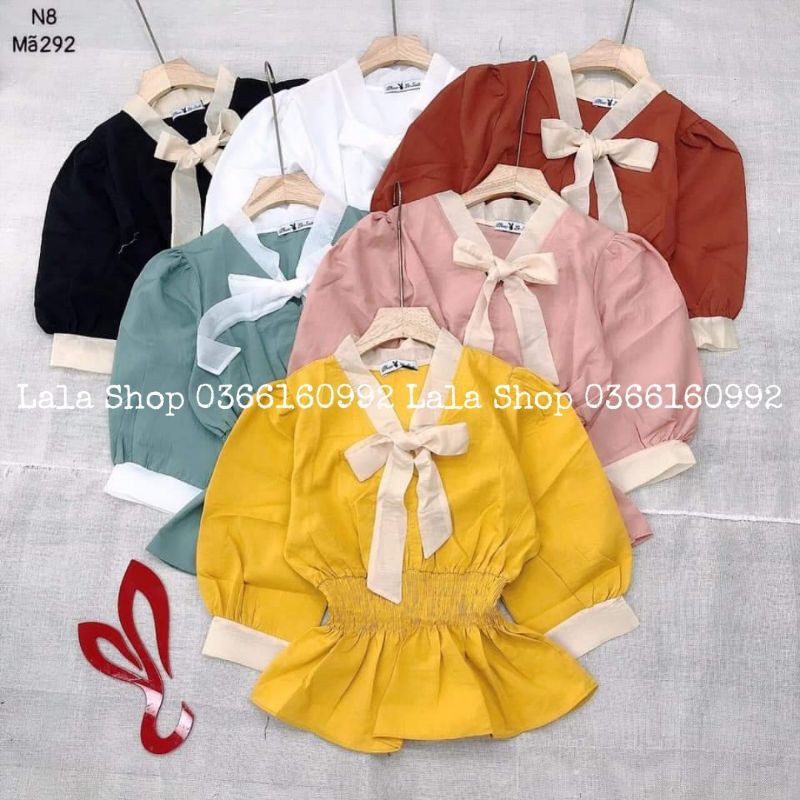 Áo Peplum Nơ Cổ Viền Tay Lala Shop