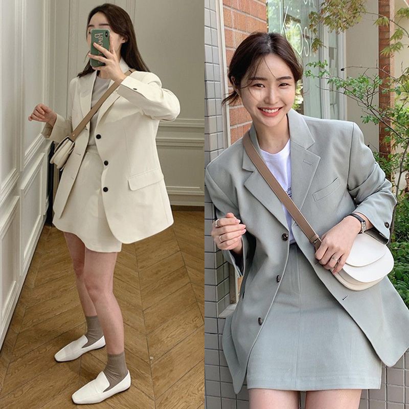 (Hàng Đẹp)Set áo blazer kèm chân váy Hàn Quốc thanh lịch-HC435.Ảnh thật 4 hình cuối