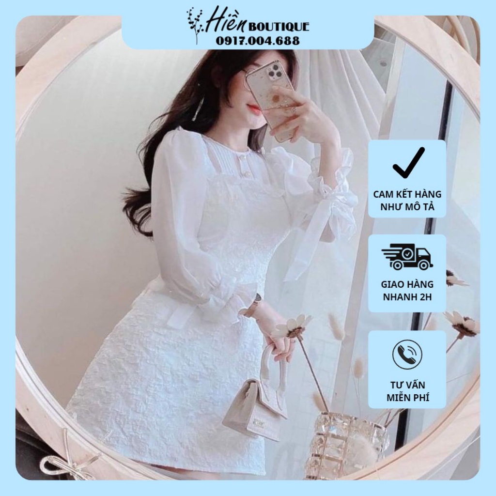Váy Dạ Hội Nữ - Đầm Dự Tiệc Gấm Xốp Phối Ren Tay Lỡ Thắt Nơ Chuẩn Tiểu Thư Sang Chảnh (Có hình thật)