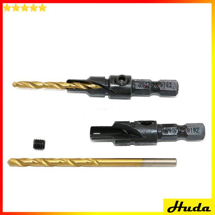 BỘ MŨI KHOAN ÂM VÍT - MŨI KHOAN ÂM GỖ 2 TẦNG CHUÔI LỤC  -  đồ làm mộc