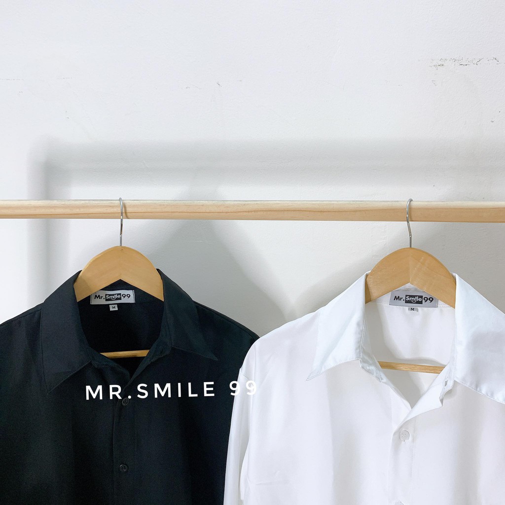 ÁO SƠ MI BASIC TRẮNG ĐEN TAY DÀI NAM NỮ UNISEX MR SMILE 99 SHOP | BigBuy360 - bigbuy360.vn