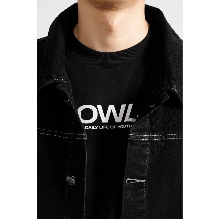 OWL BRAND® Áo khoác jean nam dáng rộng đen wash -DENIM OVER JACKET OWL201021