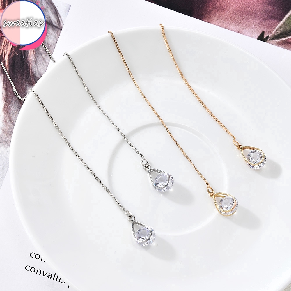 Hoa Tai Dáng Dài Đính Đá Sapphire Nhân Tạo Thời Trang