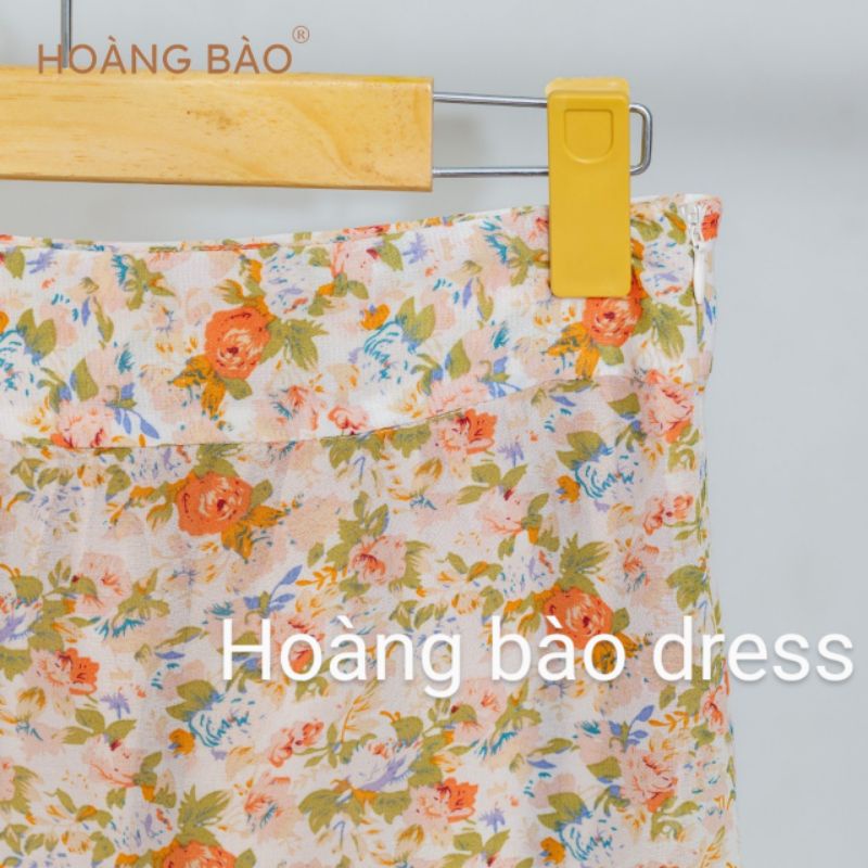 Chân váy hoa nhi dáng midi dài cạp kéo khóa ôm khít eo vải voan chinfon siêu đẹp.