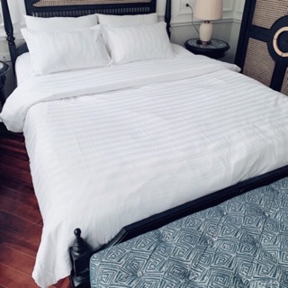 Set chăn ga gối trắng kẻ sọc 3 phân