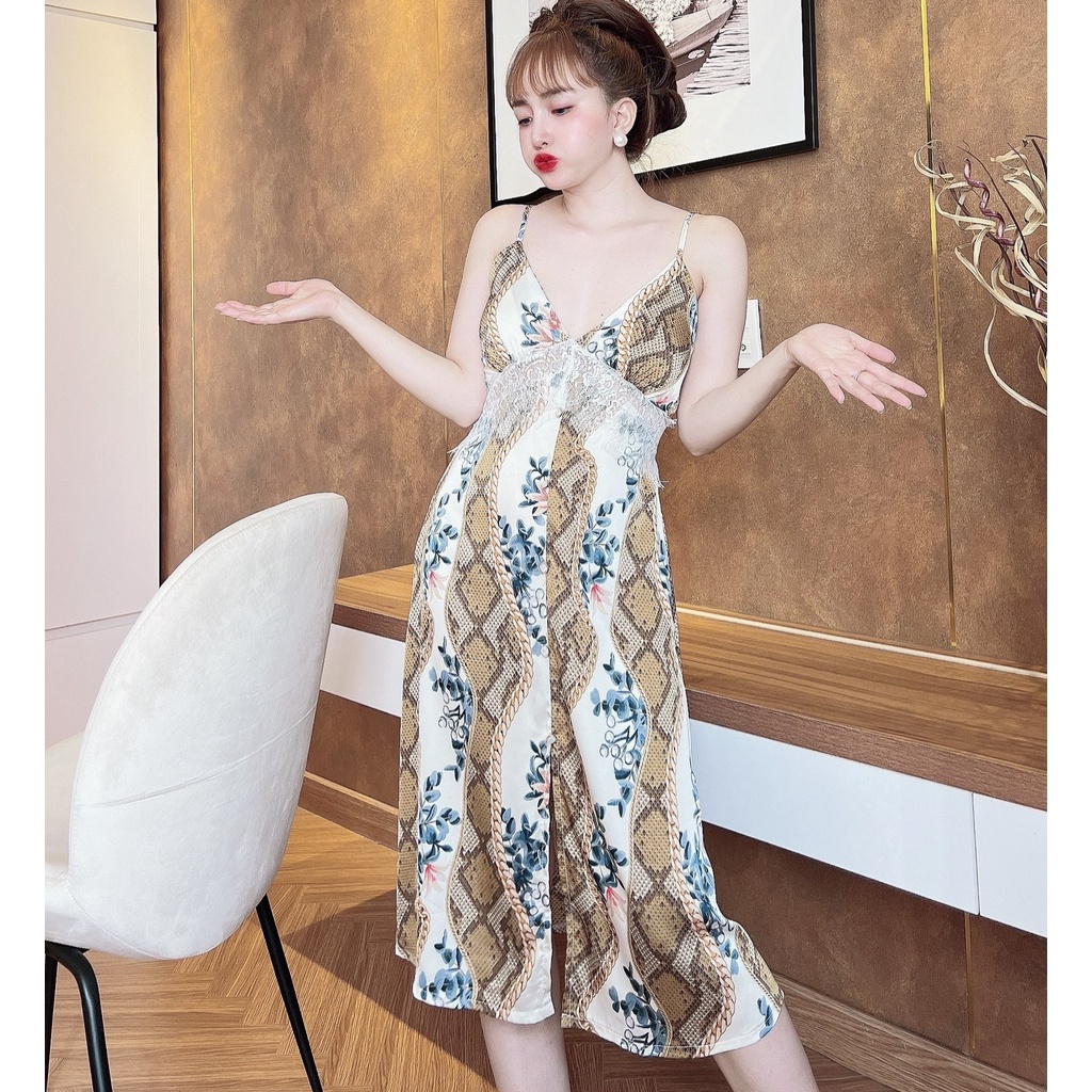 Váy Dài Lụa Nữ SOJUN Vải Latin Kết Nút Có Mút 43-60Kg