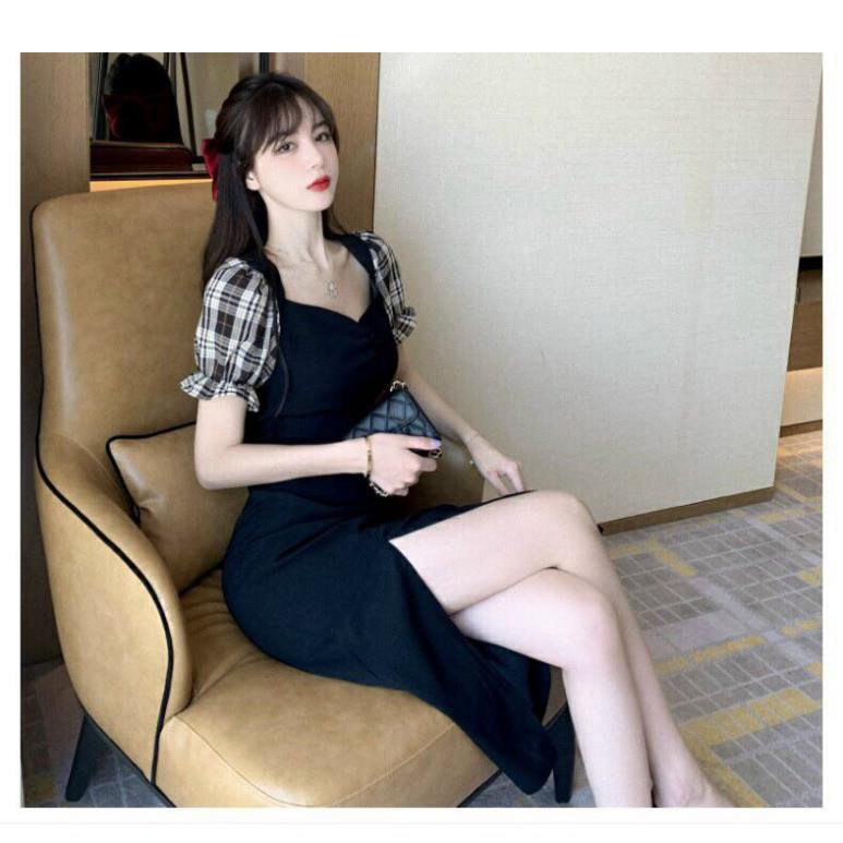 Đầm Cổ Vuông Dáng Dài Thiết Kế Xẻ Tà Phong Cách Retro Pháp 2021 | BigBuy360 - bigbuy360.vn