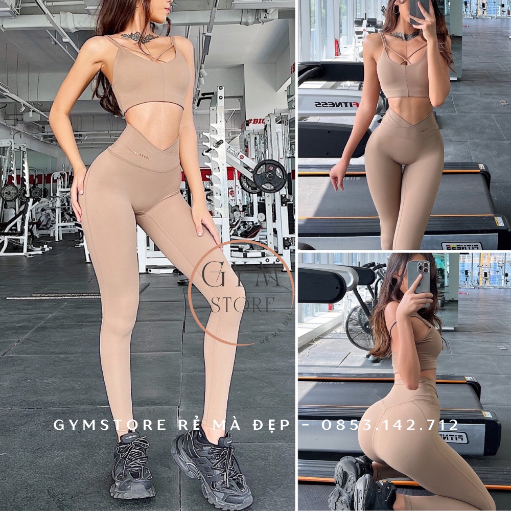 Set áo lót nâng ngực và quần dài lưng cao hỗ trợ tập yoga thoải mái dành cho nữ Rẻ Đẹp Gymstore 259