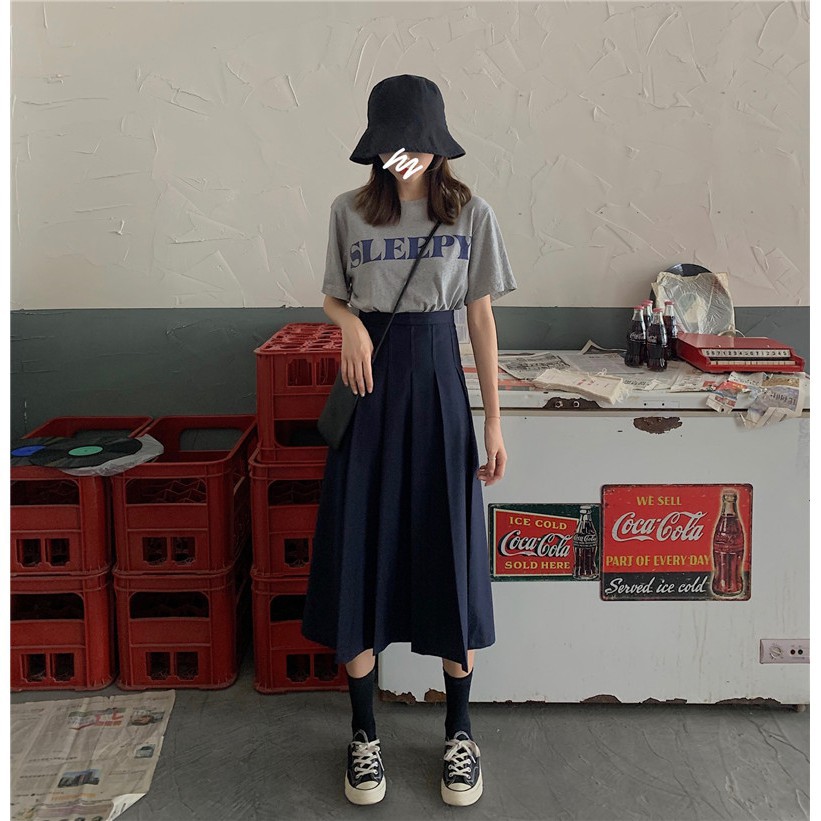 Chân Váy Chữ A Lưng Cao Màu Trơn Xinh Xắn Cho Nữ