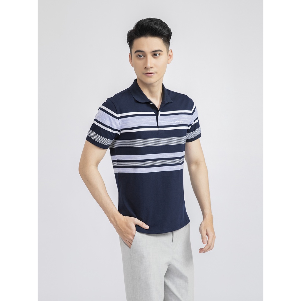 Áo thun polo nam Aristino APS006S1 phông có cổ bẻ dáng regular suông vừa phối màu kẻ ngang vải Cotton cao cấp mềm mại