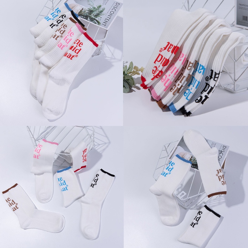 Youyo Vớ Cotton Có Gân In Chữ Vui Nhộn Màu Sắc Tương Phản Phong Cách Harajuku Hàn Quốc Cho Nữ