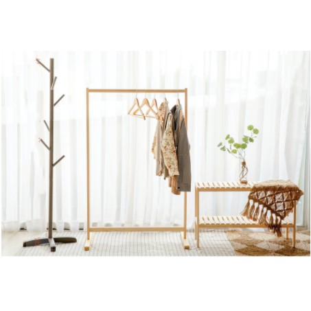 Giá treo quần áo gỗ | Cây treo quần áo bằng gỗ thông tự nhiên - Kệ treo đồ đa năng bền đẹp, decor nhà siêu xinh