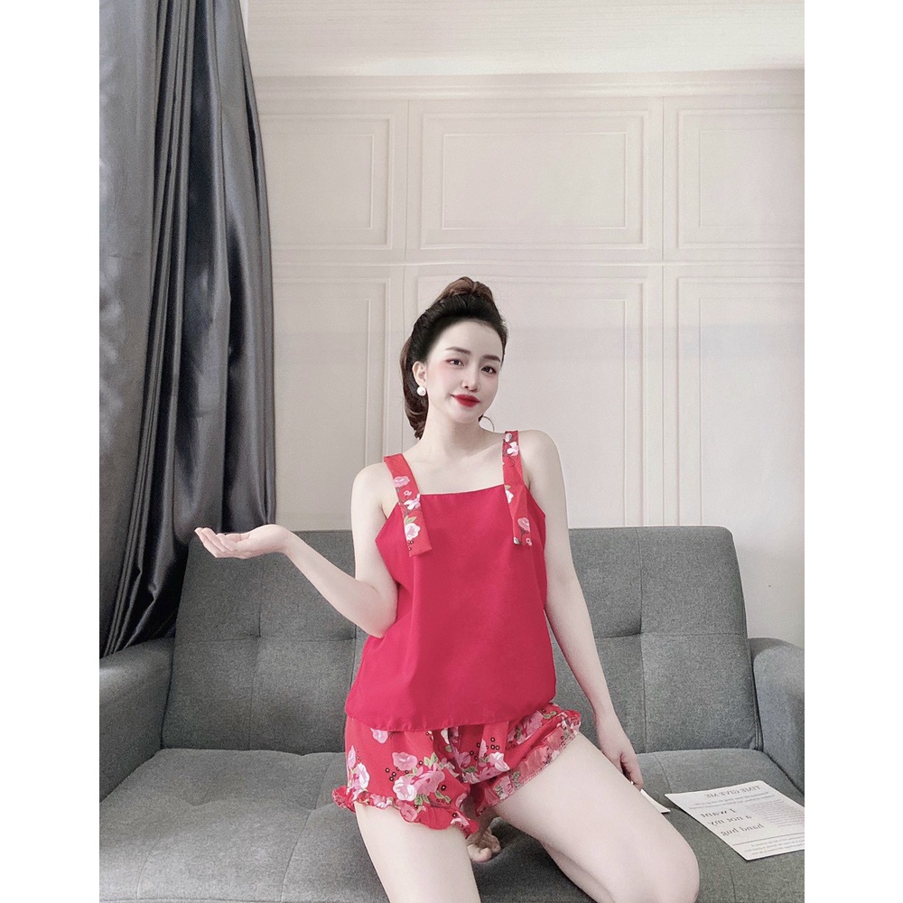 (hình chụp thật)Bộ hai dây vải lụa hàn phối hoa xinh xắn | BigBuy360 - bigbuy360.vn