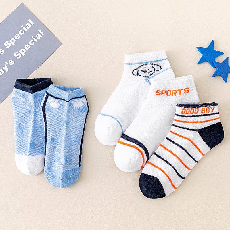 Tất vớ trẻ em cổ thấp set 5 đôi 4-10 tuổi, mềm mịn không xù, ko trơn trượt