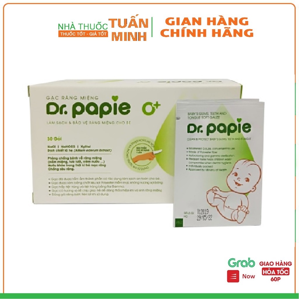 Gạc Rơ Lưỡi Dr Papie Vệ Sinh Răng Miệng Cho Bé Hộp 30 gói