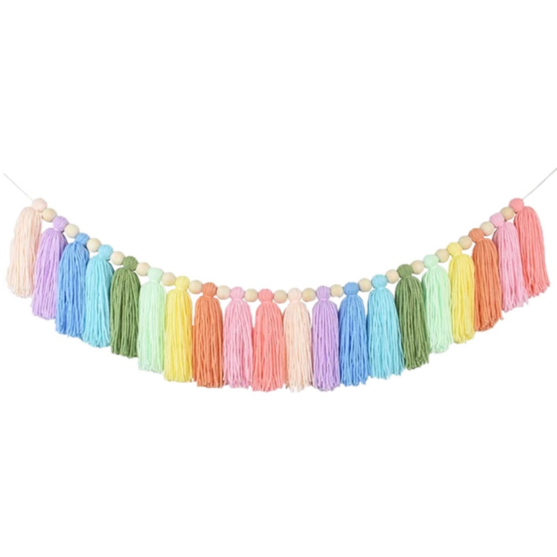 Vòng Hoa Tua Rua Màu Pastel 37Inch Với Hạt Gỗ Nhiều Màu Treo Tường Trang Trí Phòng Ngủ / Phòng Học / Tiệc Tùng