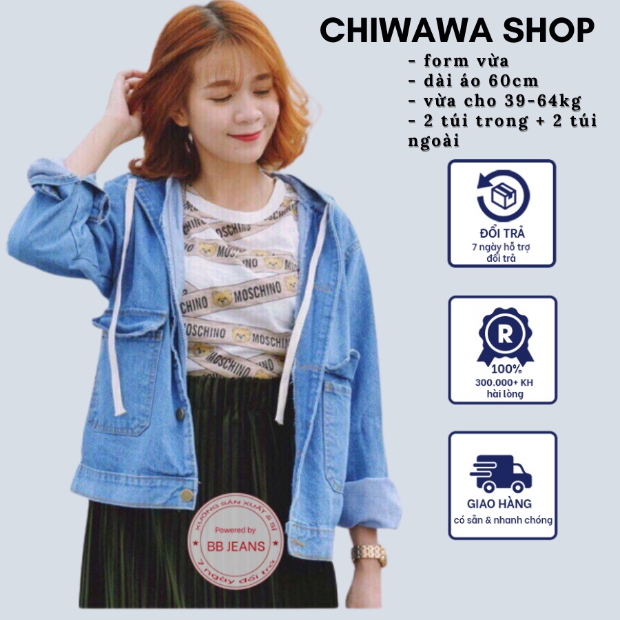 Áo khoác jean nữ túi vuông basic cực đẹp cao cấp Feng Nice cho nàng 40-60kg Chiwawa shop