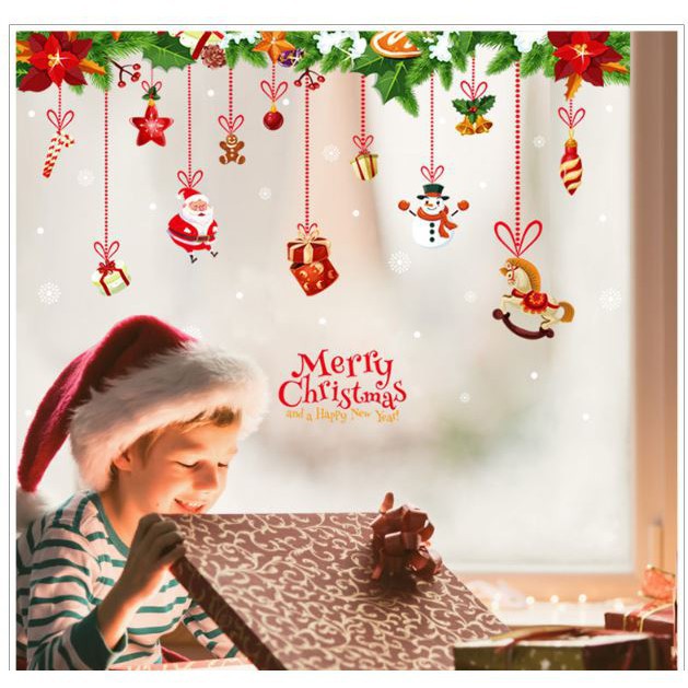 [Noel] Decal trang trí cửa kính, giấy dán tường Noel tuyết rơi