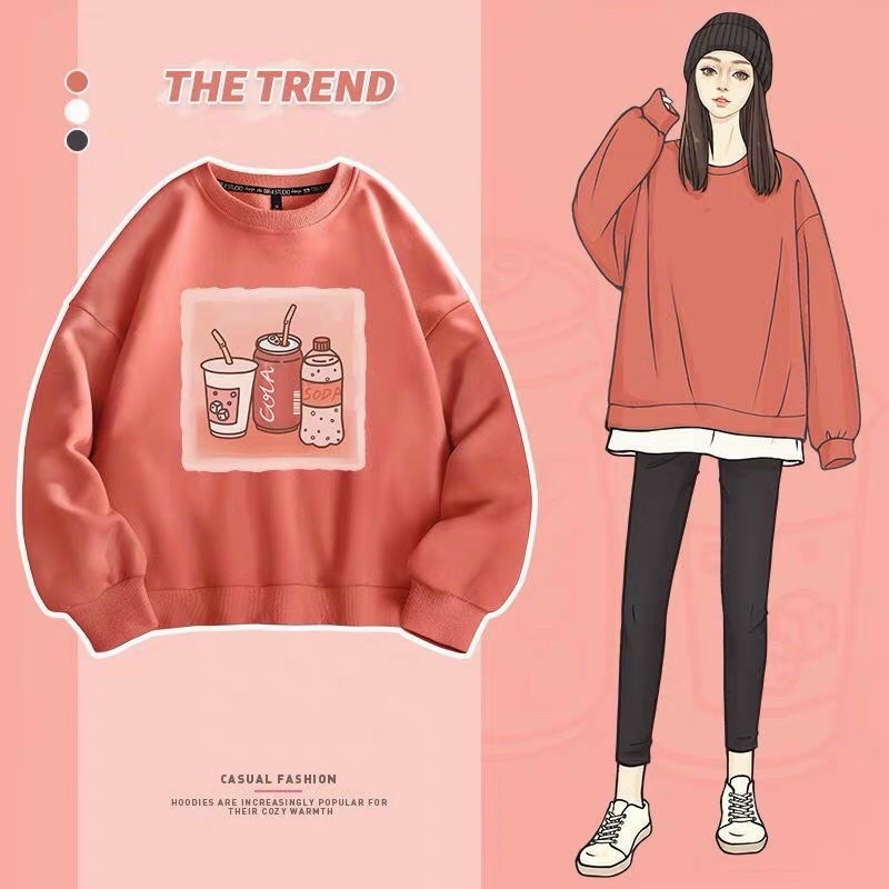 Áo sweater nỉ ngoại Coca tay phồng forn rộng