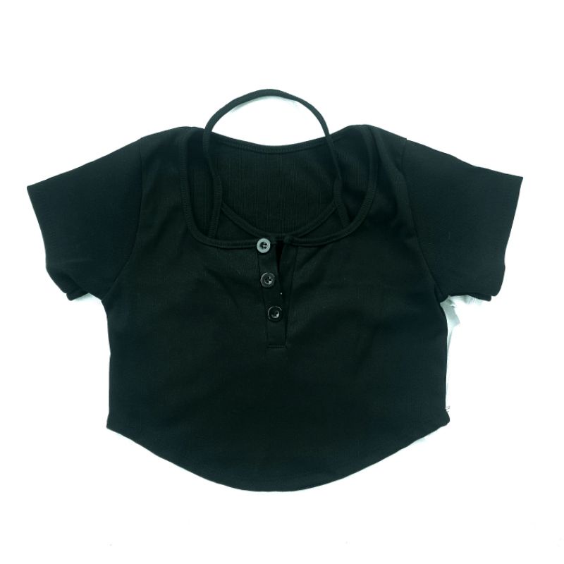 Áo croptop nữ kiểu tay ngắn phối dây - Áo đẹp mặc đi chơi, đi dạo cực hot alohashop91