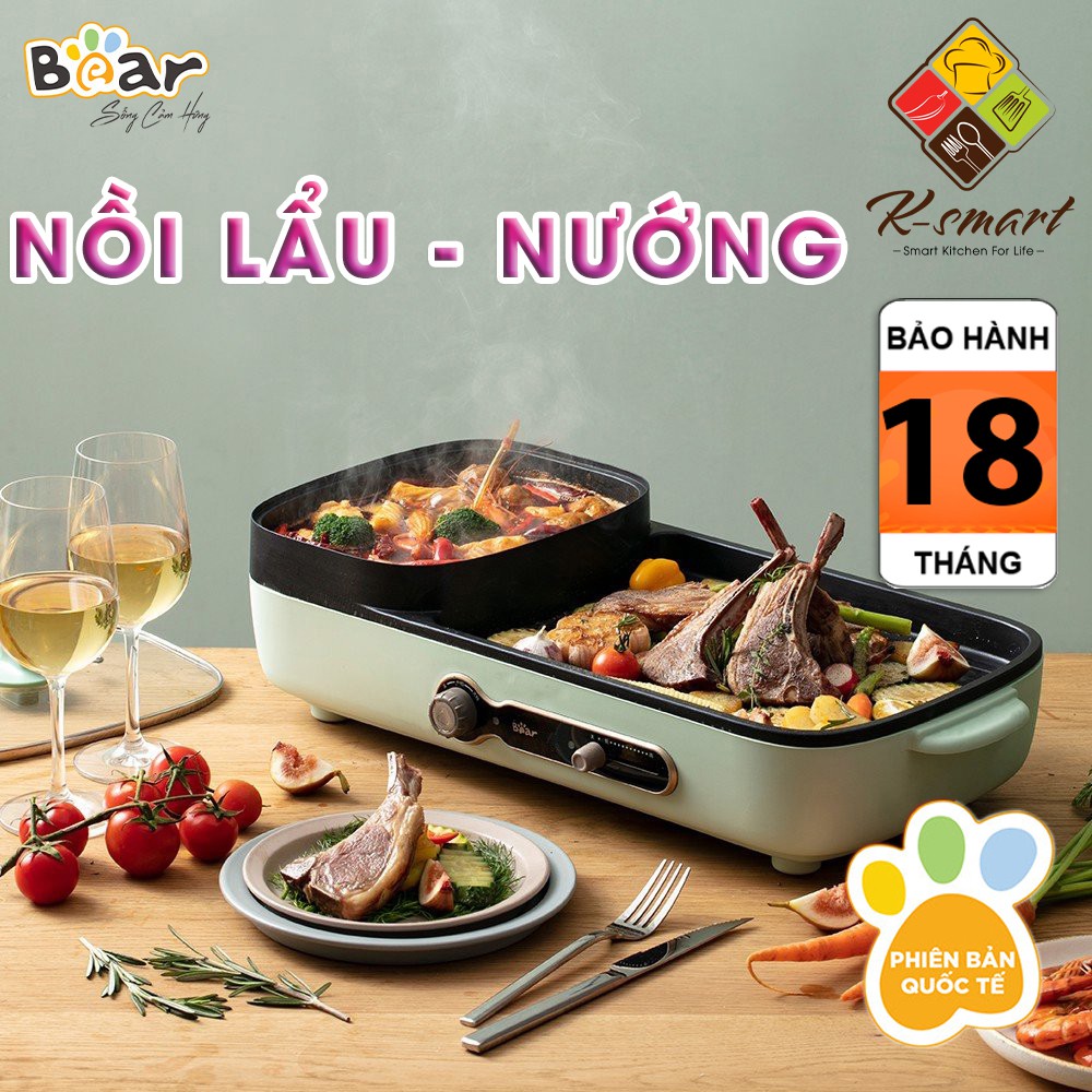 Bếp Nướng Điện Kiêm Nồi Lẩu Bear 2in1 DKL-C15G1 | Nồi Lẩu Nướng 2 Ngăn 3 lít Bear | Hàng Chính Hãng Bảo Hành 18 Tháng