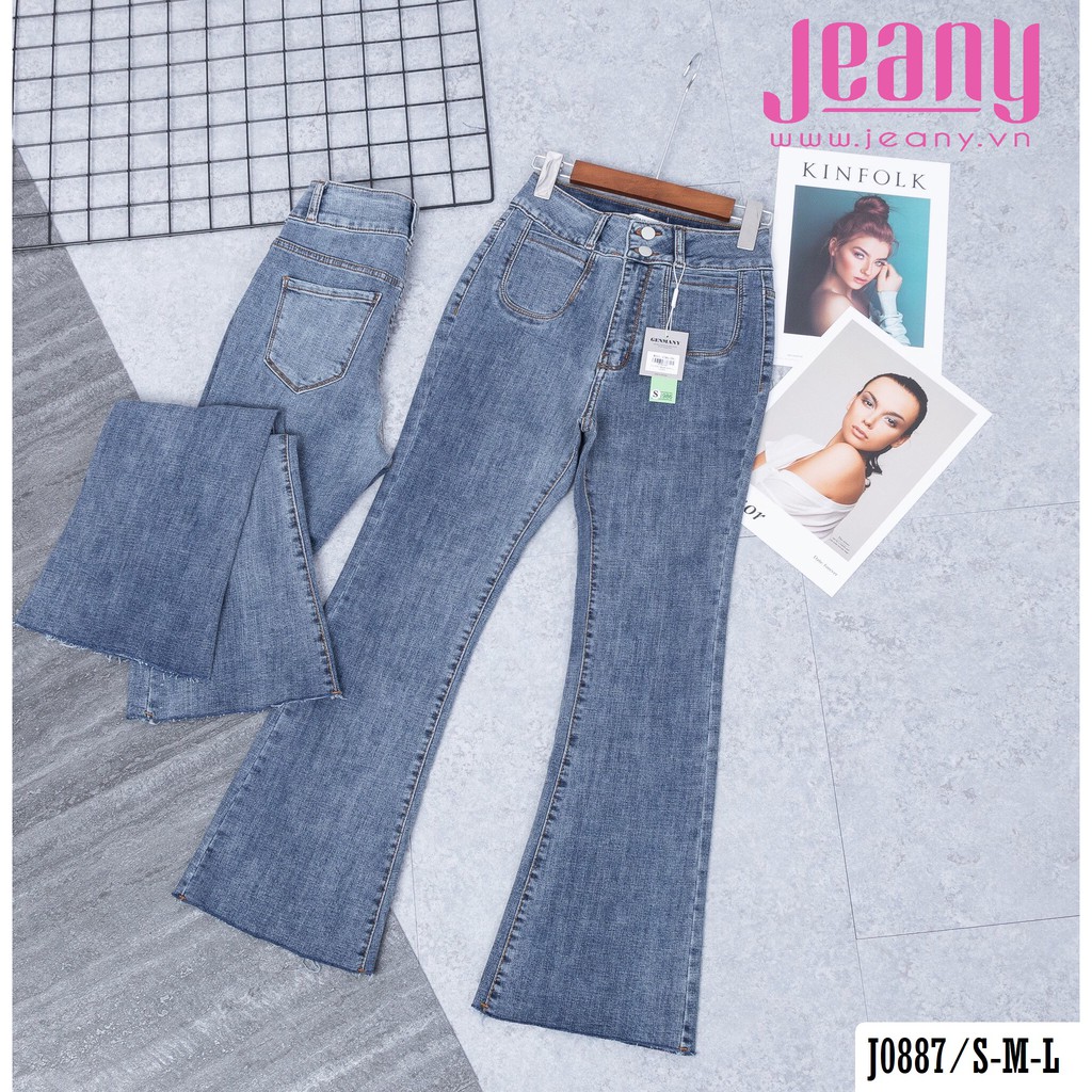 Quần Jean Ống Loe Lưng Cao 2 Nút Màu Xanh Nhạt J0887 - Jeany