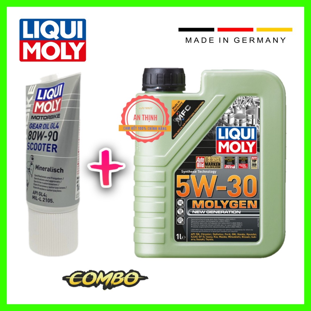 Combo Nhớt Tay GaLiqui Moly Molygen 5w30 1L Và Nhớt Láp, Hộp Số Xe Tay Ga LiquiMoly  GL4 80W90- Nhập