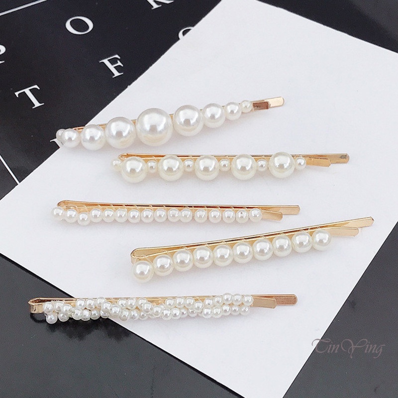 GETNOIVAS Set 5 Kẹp Tóc Đính Ngọc Trai Thời Trang Cho Nữ