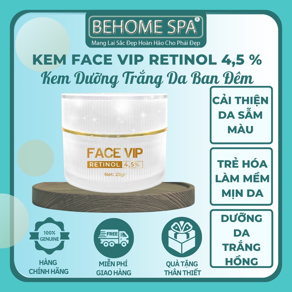 KEM FACE VIP RETINOL BEHOME SPA DƯỠNG TRẮNG DA BAN ĐÊM - mờ thâm sạm nám tàn nhang, dưỡng ẩm trắng sáng mịn màng.