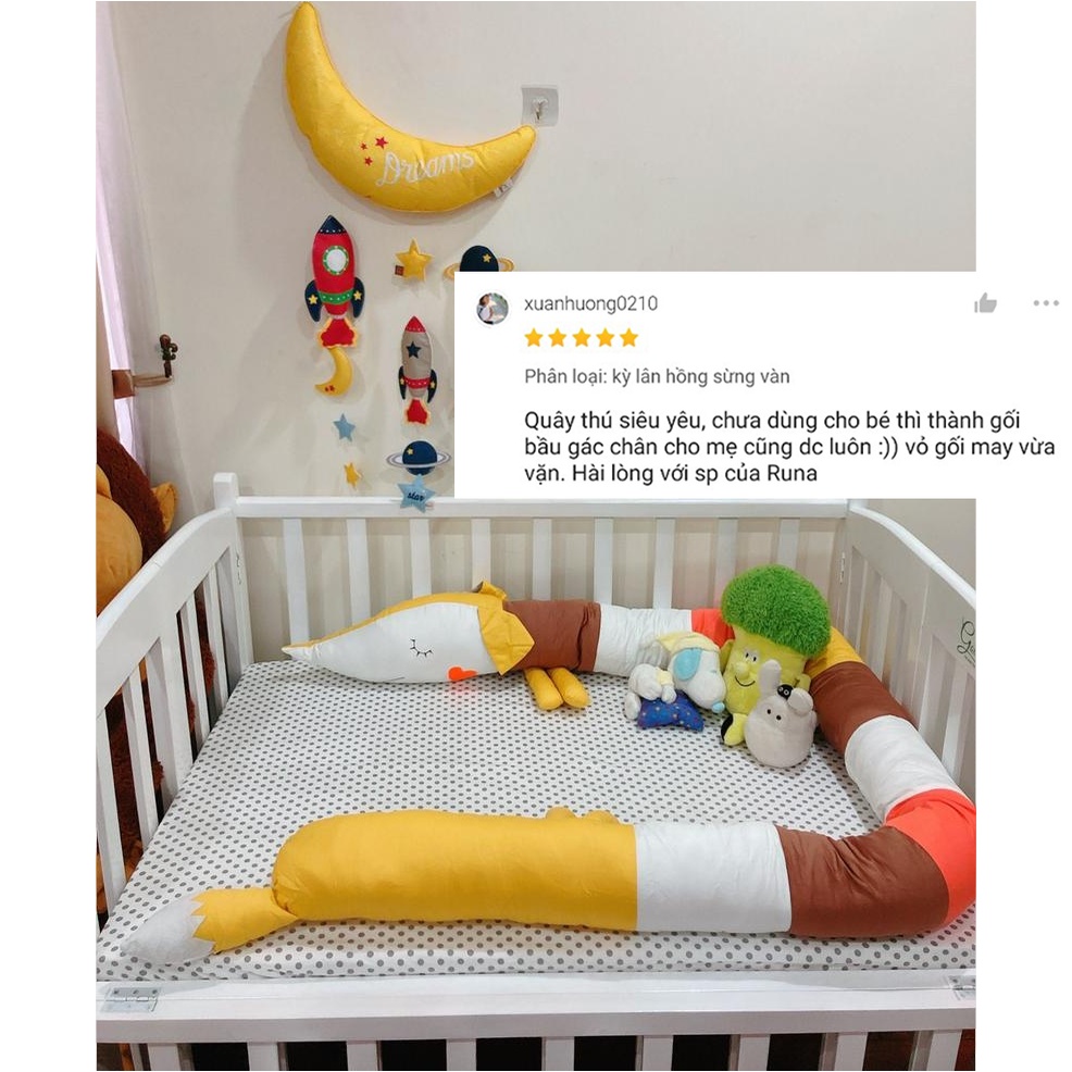 Quây cũi dài hình con thú cho bé RUNA KIDS chất liệu Cotton Hàn 100% cao cấp, bảo vệ an toàn giấc ngủ cho bé