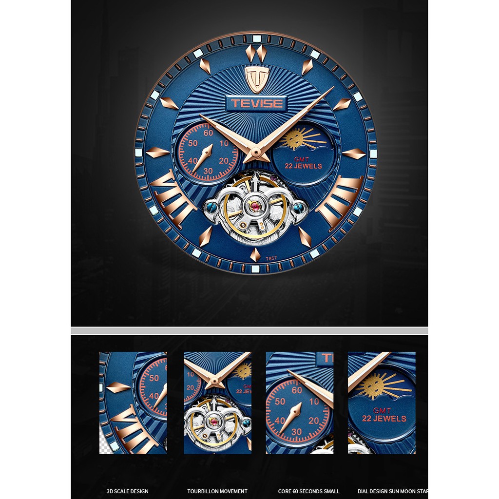 Đồng hồ nam máy cơ Tevise T857 2 kim rưỡi