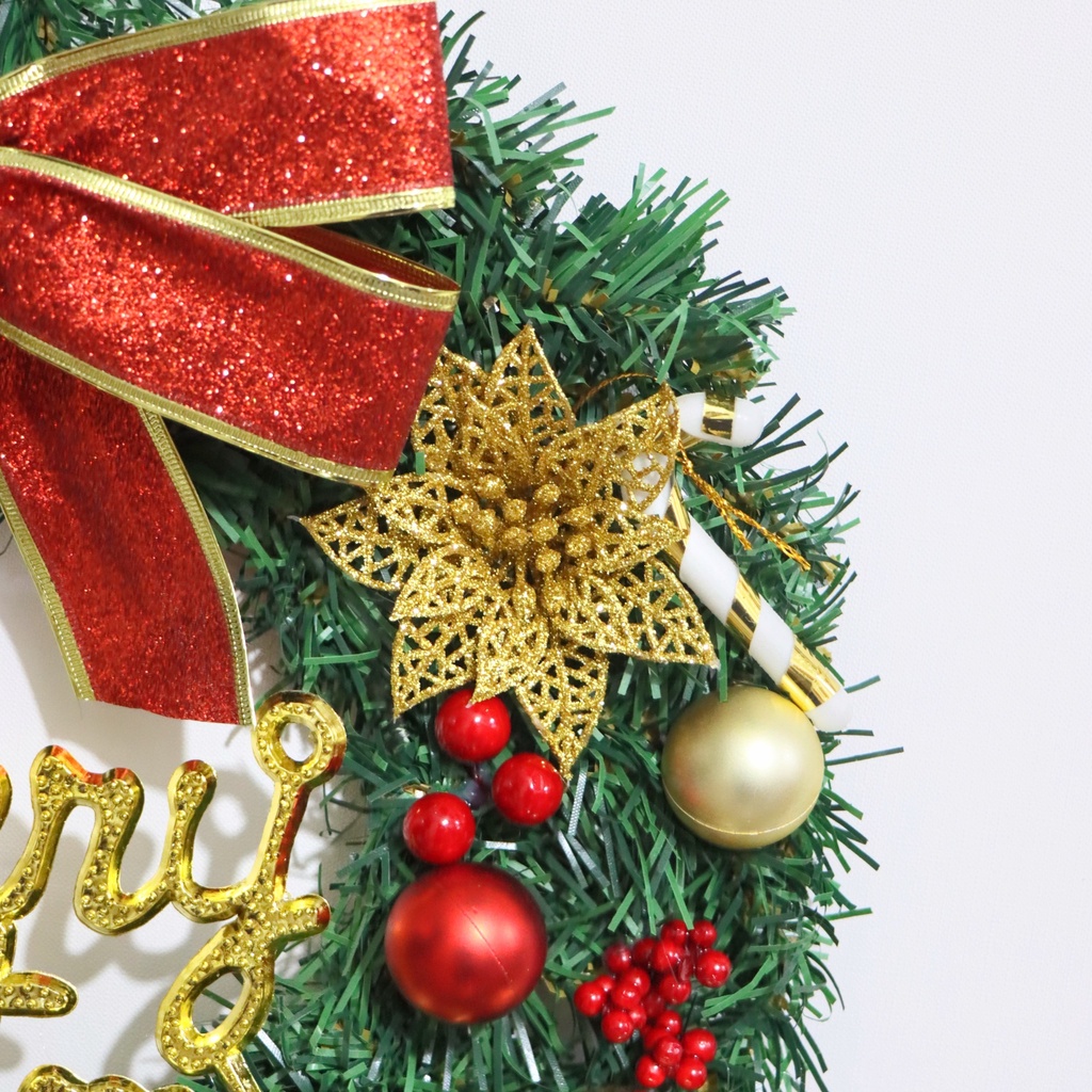 Vòng nguyệt quế vòng hoa noel mẫu D17 30CM (tặng kèm đèn)  trang trí giáng sinh, cây thông
