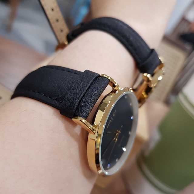 Đồng hồ đôi nam nữ Halei dây da đen mặt ngọc chính hãng Tony Watch 68 | BigBuy360 - bigbuy360.vn