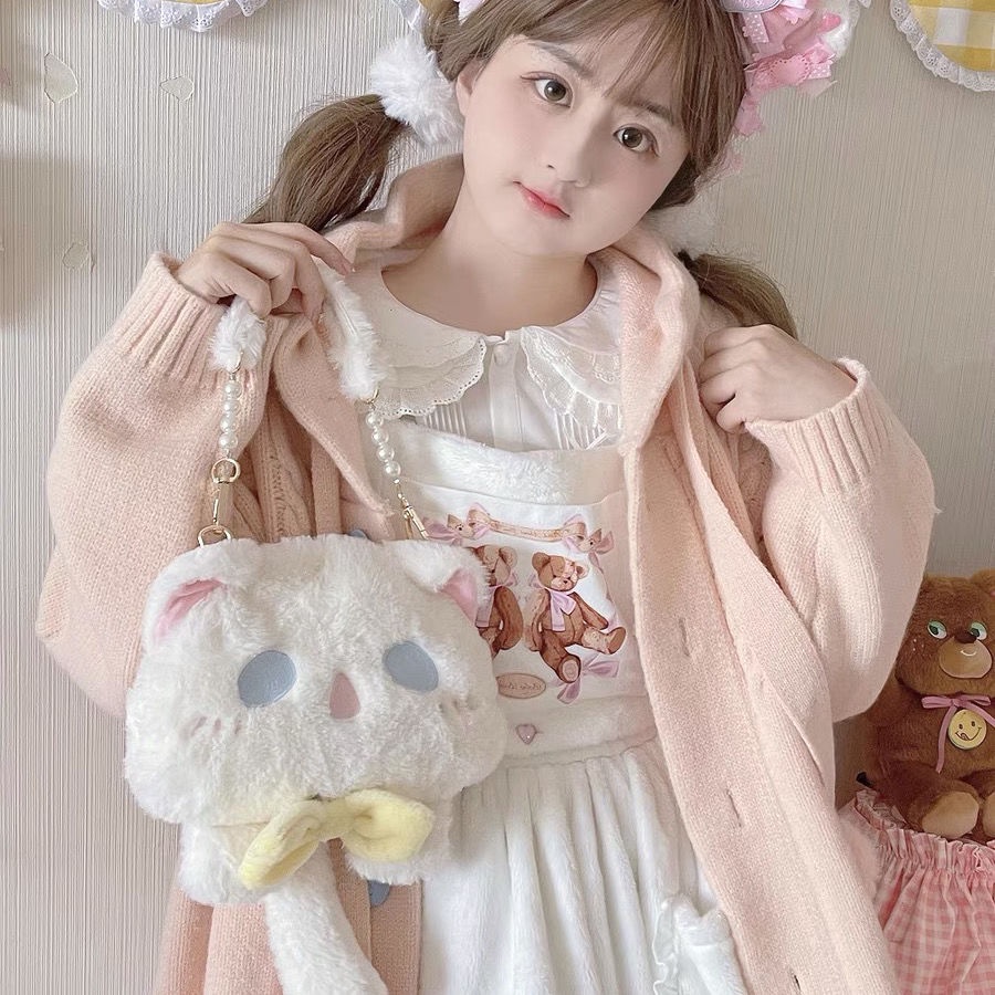 Túi Đeo Chéo Hình Mèo Ma Nhồi Bông Phong Cách lolita Thời Trang Thu Đông Mới