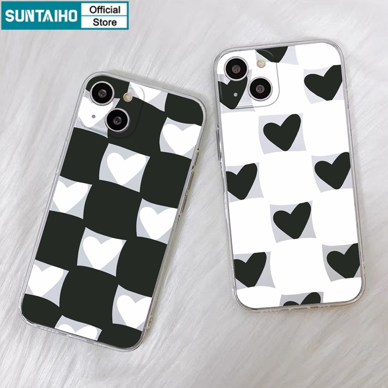 Ốp lưng iphone Ốp điện thoại SUNTAIHO TPU họa tiết trắng đen thích hợp cho iPhone 13 7 8 7+ 8+ X XR XSMAX 11 PRO 12 13 mini PRO PROMAX