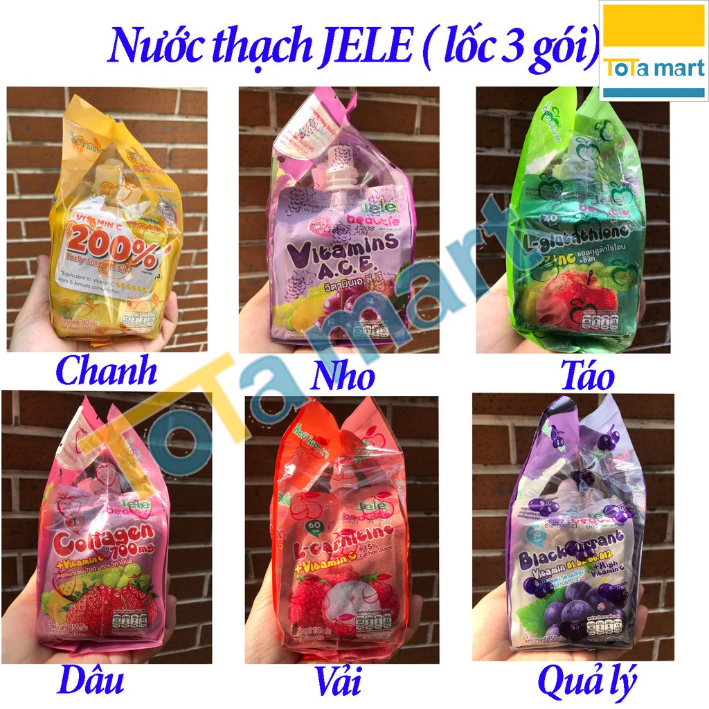 (hsd 04/2023) (Lốc 3 gói) Nước trái cây thạch JELE Beautie Thái Lan 150g/gói