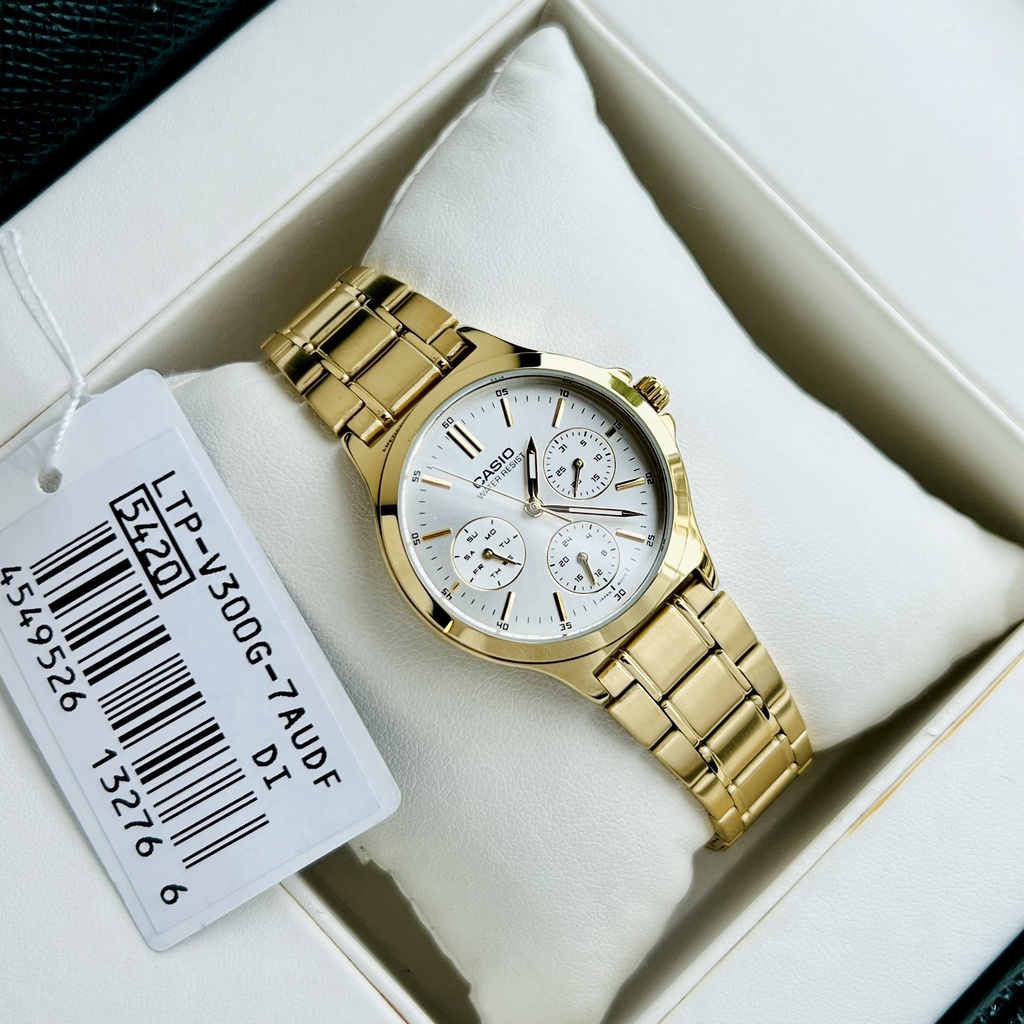 Đồng hồ đôi nam nữ dây thép Casio MTP V300G 7A