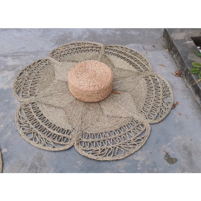 Thảm cói, thảm tròn decor trải sàn chụp ảnh hàng xuất khẩu HUNGPHUC size 1m