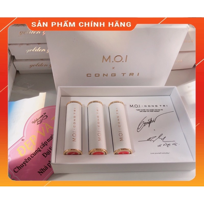 [Giá sập sàn] Set 3 son thỏi MOI Công Trí tặng hộp kèm chữ kí Hồ Ngọc Hà - son thỏi lì M.O.I