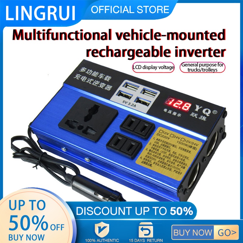 Bộ Chuyển Đổi Nguồn Điện 1500W DC 12V Sang AC 220V Với Kẹp Pin USB Kép