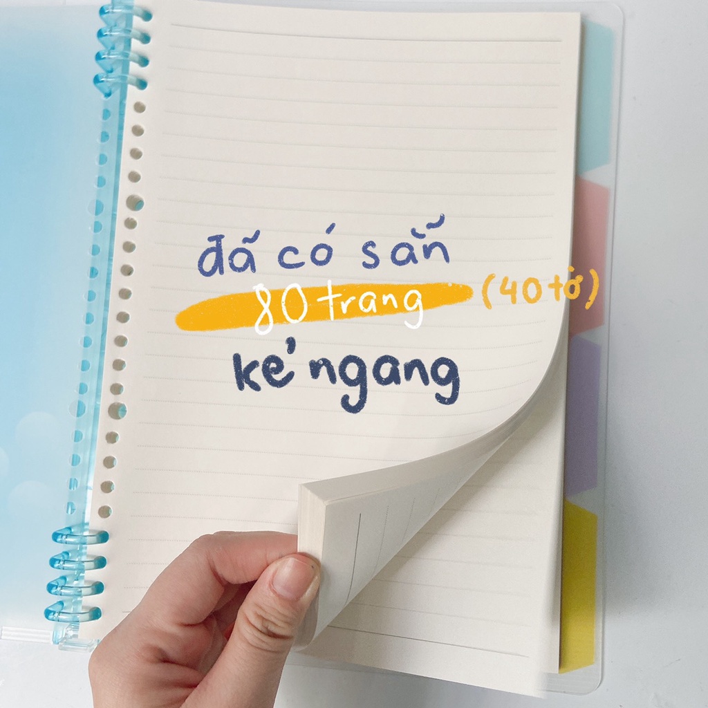 SỔ CÒNG BINDER 8 CÒNG SIZE B5 MÀU SẮC PASTEL CÓ SẴN GIẤY TAKE NOTE BULLET JOURNAL