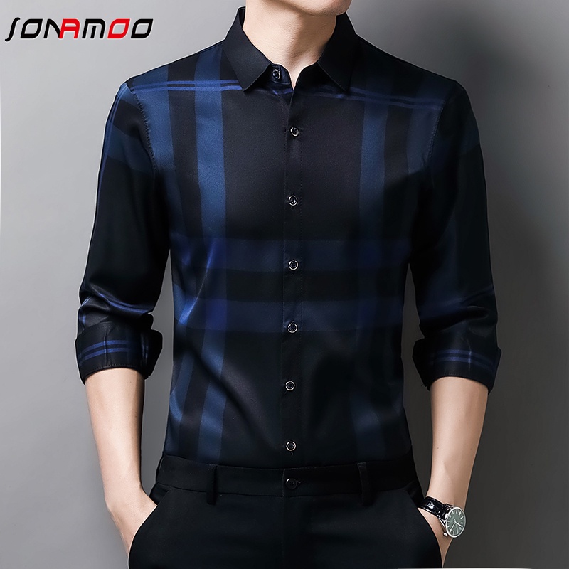 Áo Sơ Mi Nam Tay Dài Kẻ Sọc Vuông 4 Màu Sắc Thời Trang