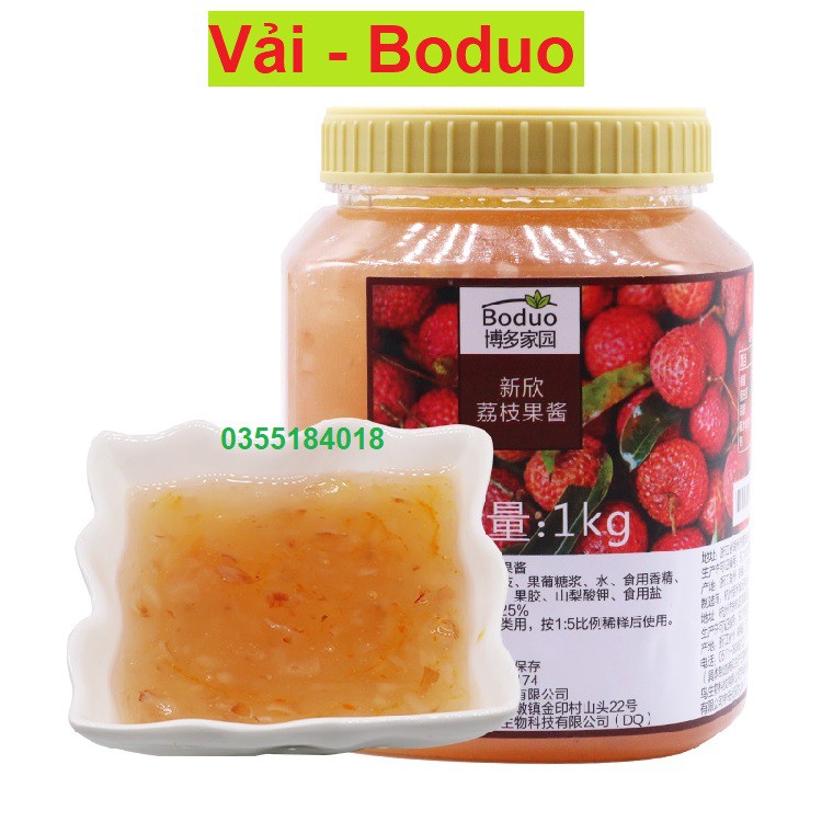 Mứt sốt Vải Boduo Pha chế trà hoa quả Hộp 1kG Hàng chính hãng