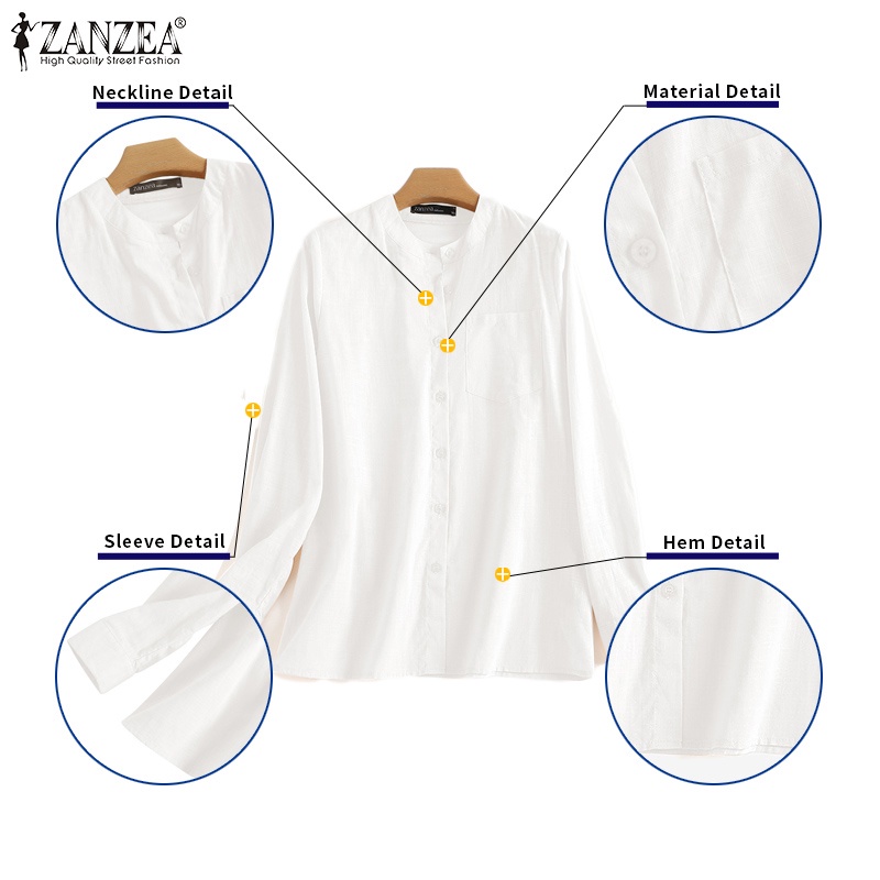Áo sơ mi Zanzea tay dài cổ tròn màu trơn thời trang dành cho nữ