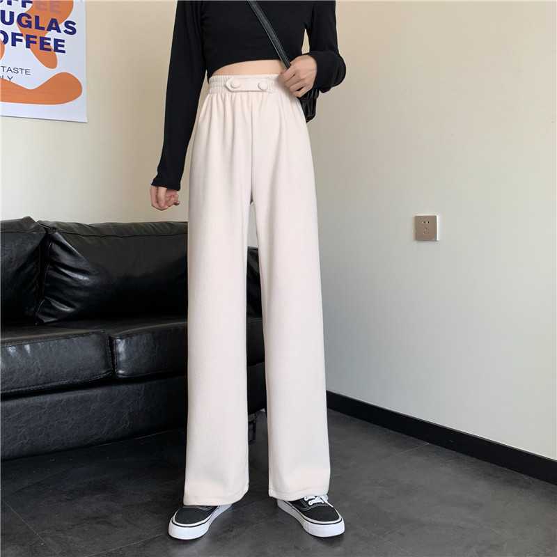 SUXI Quần Dài Lưng Cao Ống Rộng Màu Sắc Đơn Giản Có Size Lớn Phong Cách Hàn Quốc Dành Cho Nữ
