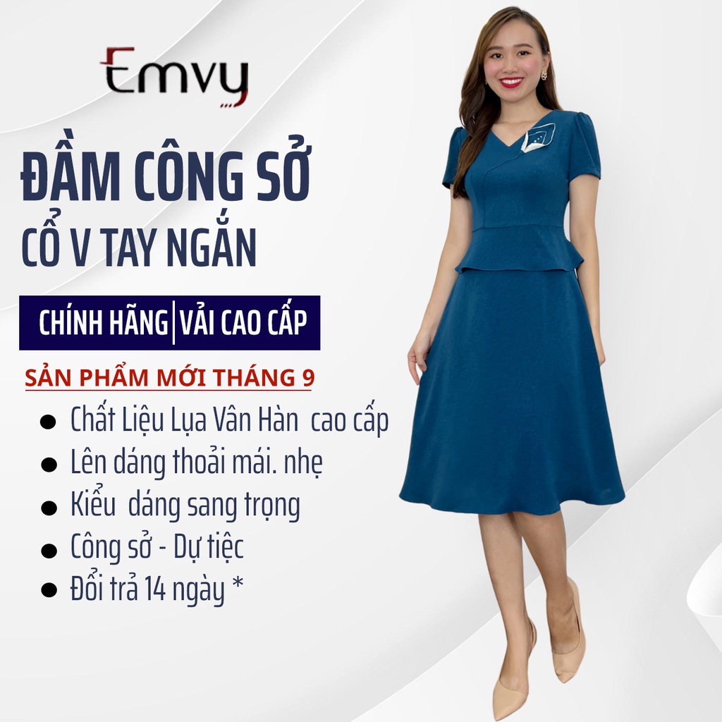 Đầm công sở cổ V thiết kế chất liệu Lụa Vân cao cấp K24 + B65 Emvy