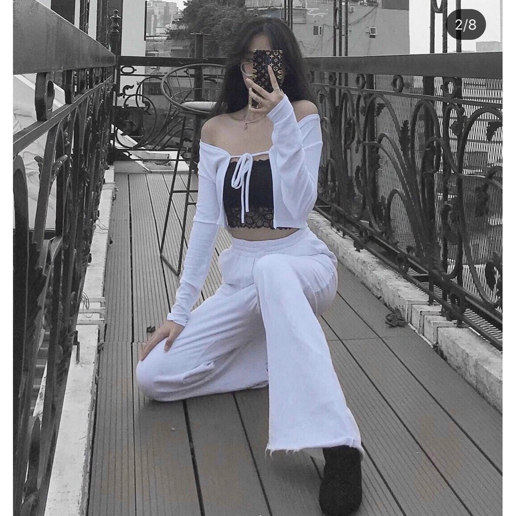 Áo khoác cardigan cột dây croptop - tay dài - hàng vải tốt loại 1 | BigBuy360 - bigbuy360.vn