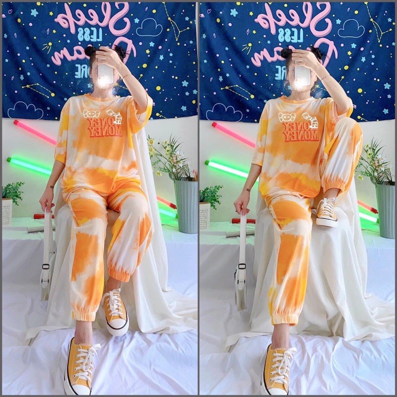 Set Áo Thun Loang Phản Quang_Jogger Loang 3D Ảnh Thật