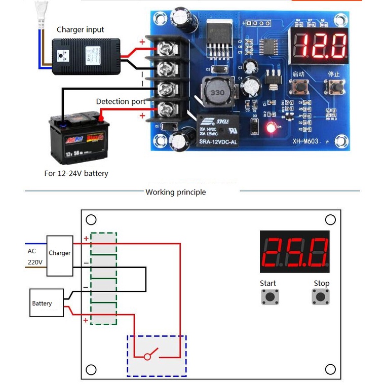 Mạch Điểu Khiển Sạc Acquy Tự Ngắt XH-M603 Có LED Hiển Thị