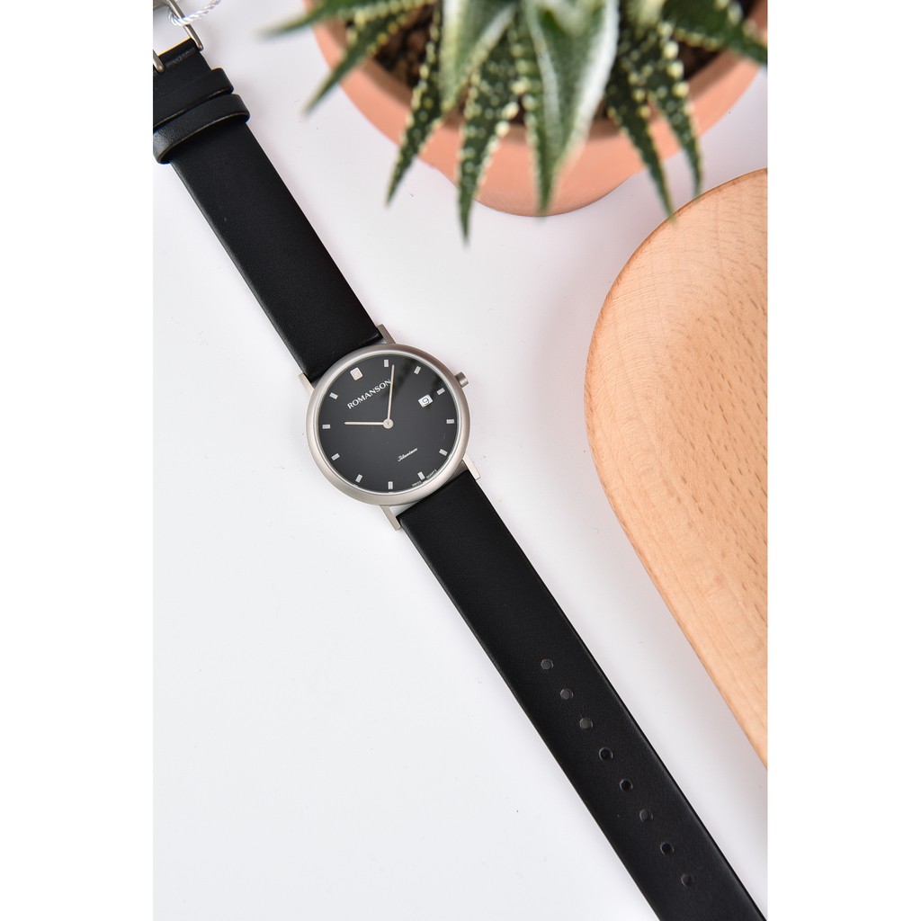Đồng hồ Romanson Men Watch UL0576NMWBK nam mặt mỏng máy Thụy Sĩ vỏ Titanium, kính chống xước dây da cao cấp chính hãng